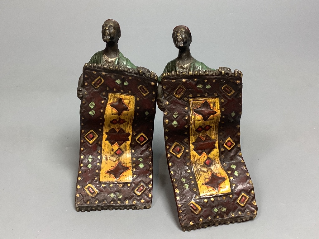 A pair of Bergman style cold-painted bronze carpet sellers 8.5cm